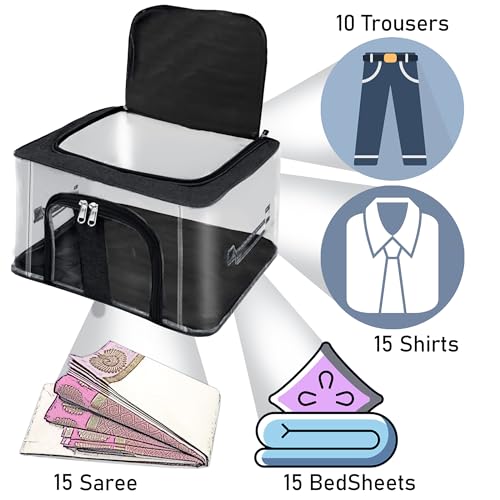 Image of Storite 4 Pack Nylon 33 L PVC Transparent Moisture Proof Storage box for Clothes Closet Wardrobe Organizer for Clothes Saree Bags with Carry Handle (44L x 31W x 24H cm) (Black)