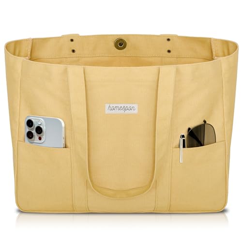 Sac fourre-tout en toile jaune grand format porte-ordinateur femme
