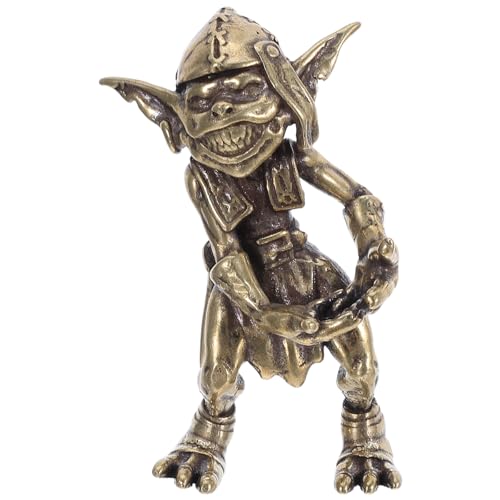 Image of Operitacx Miniature Brass Gremlin Figurine - Monster Sculpture for Game Room Desktop Ornament - 2 Inch Fantasy Creature Collection for Collectors