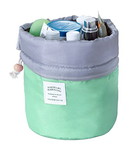 StylesILove Barrel Shaped Drawstring High Capacity Travel Dresser Makeup Bag Cosmetic Storage Organizer 3-piece Set - 6 Colors (Tiffany Green)