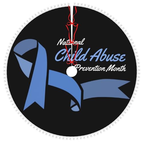 Child Abuse Prevention Awareness Month Christmas Tree Skirt 36" Round Xmas Tree Skirts with Pom Pom Trim Tree Mat Decor for Home Holiday Party