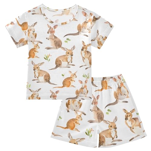 ALAZA Cartoon Kangaroo Pajamas Short Sleeve 2 Piece Sleepwear Top and Bottom Pajama Set Unisex