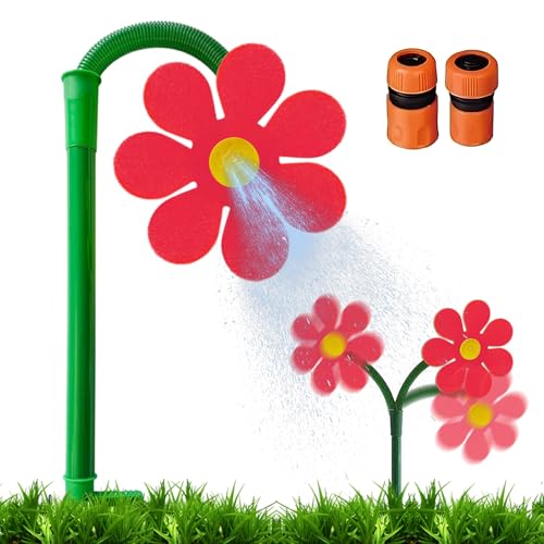 Crazy Daisy Sprinkler - 360° Rotating Dancing Flower Water Sprinkler with 2 Adapters for Lawn & Garden, Fun Irrigation Tool for Yard Watering Dog & Pets Playing (Red)