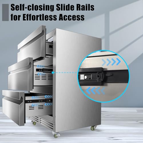 Image of 24 Inch Upgraded Three-Drawer Beverage Fridge, Weather Proof Outdoor Stainless Steel Beverage Refrigerator, Under Counter Built-in Beverage Cooler for Home & Commercial Use