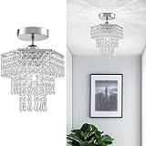 HongnuoFc Mini Crystal Chandeliers Flush Mount Ceiling Light Fixture 3-Tier Crystal Small Chandelier