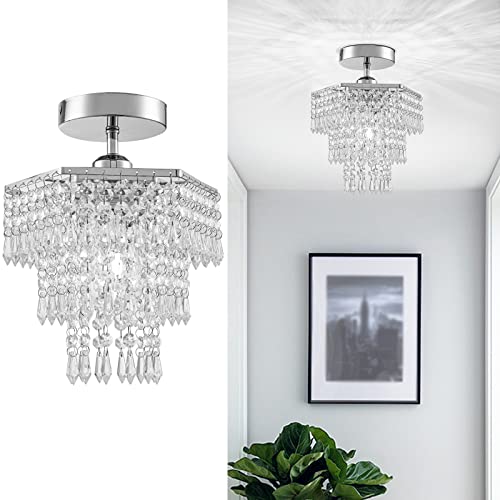 Hongnuofc Mini Crystal Chandeliers Flush Mount Ceiling Light Fixture 3-Tier Crystal Small Chandelier For Closet Bathroom Farmhouse Hallway Foyer (Chrome) #TOP6