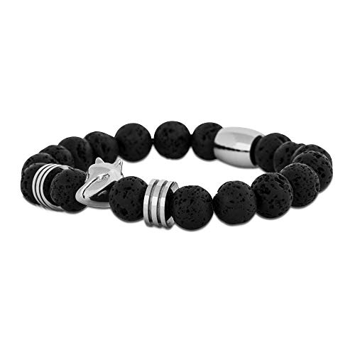 Akitsune Obsidian Perla Pulsera | Mujer Hombreas Hombre Onyx Piedra de Lava - Plata Negro Piedra de Lava - 18cm Cover