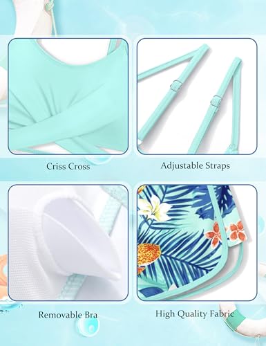 Image of Girls Swimsuit 3 Piece Bathing Suit Criss Cross Bikini Set Girls' Swimwear with Shorts 7-16T