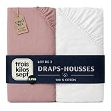 Trois Kilos Sept - Drap Housse Bébé - 100% Coton Jersey Extensible - Doux & Confortable - Bords Elastiqués - Label Oeko-TEX® Standard 100 - Blanc & Rose Poudré - 60x120 cm - Lot de 2
