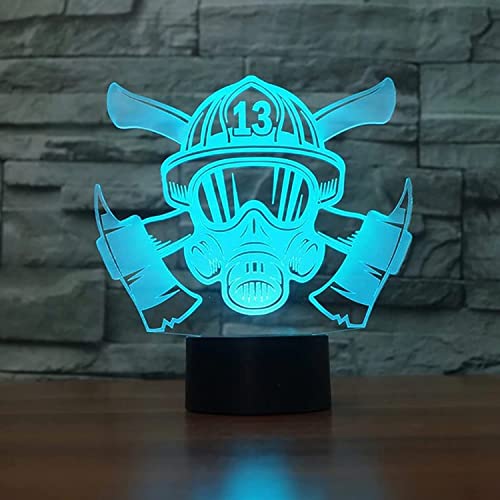 Jinson well 3D feuerwehr maske Lampe optische Illusion Nachtlicht led licht, 7 Farbwechsel Touch Switch Tisch Schreibtisch Dekoration Lampen perfekte mit Acryl Flat ABS Base USB Spielzeug Cover