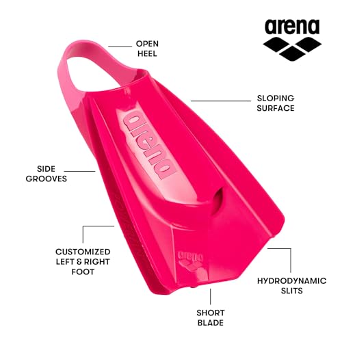Image of Arena Unisex Adult Powerfin Pro II Swim Training Fins Men and Women Silicone Short Blade Flippers Left /Right Customized, Pink, Size 7.5-9