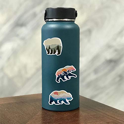 Grizzly Bear Stickers with Mountaintop Landscapes| 50 Pcs Bear Waterproof Vinyl Stickers for Water Bottles Bicycle Laptop Refrigerator Luggage Computer Mobile Phone Skateboard Bike Decals