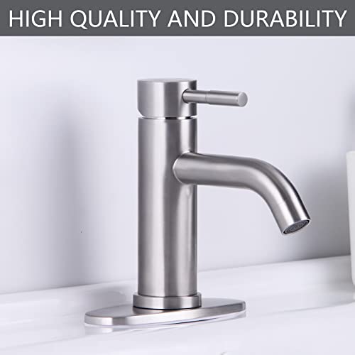 Woen-Flow Brushed Nickel Bathroom Faucet Sink Faucets Vanity Vessel Faucet & Deck Plate 1 Or 3 Hole Washroom Taps Lavatory Faucet Stainless Steel Cupc Certified Single Hole Handle #TOP6