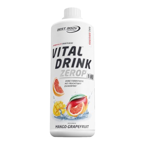 Best Body Nutrition ZEROP Vital Zuckerfreies Getränkekonzentrat Sirup Mango Grapefruit Ohne Aspartam 1 L ergibt 80 L Getränk Fitness Drink mit Vitaminen B1 B6 Niacin Kalorienarm Wassersprudler 1