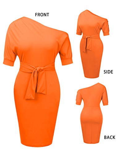 Image of Nature Comfy Elegant Womens Wear to Work One Shoulder Belted Pencil Dress