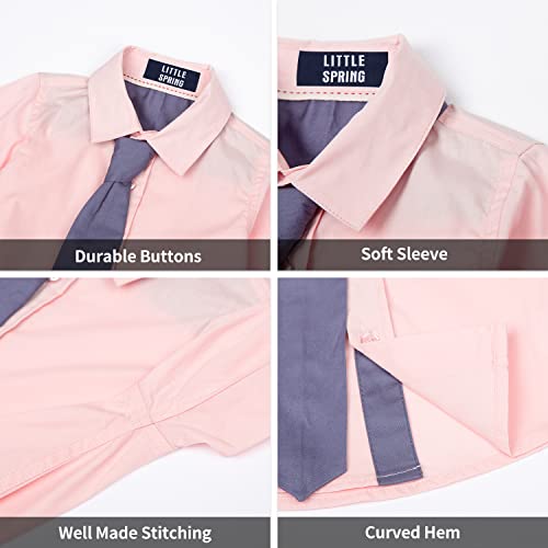 Image of LittleSpring Boys Button Down Long Sleeve Uniform Dress Shirts with Tie