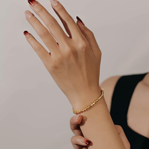 Free bird Gold Beaded Bracelets for Women Cubic Zirconia Bracelet Gold Tennis Bracelets Wedding Bracelet Size 6.5-7.5 Inch2