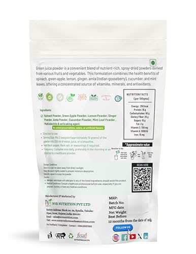 Image of Green Juice Powder, 200g, Refreshing Super Greens with Apple, Spinach, Cucumber, Ginger, Mint, Amla