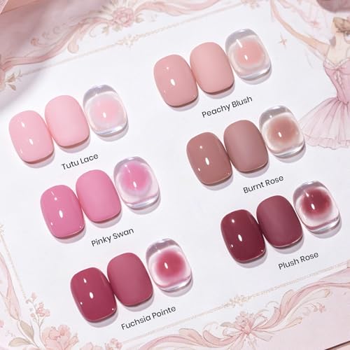 Image of Beetles Pink Gel Polish Set - Ballet Rosa Hema-Free Collection, 6 Colors Nude Pink Colors Gel Kit with Pre-Swatched Color Card, Soak Off UV LED Polish for DIY Nail Art Home Salon Gifts