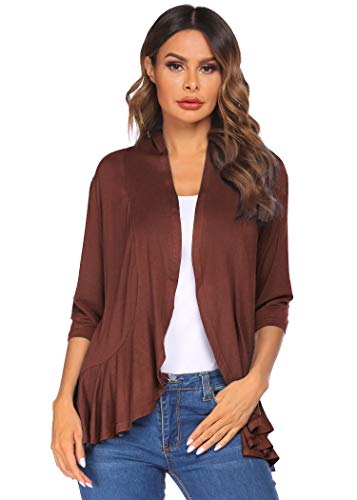 UNibelle Women's 3/4 Sleeve Cardigan Lightweight Open Front Drape Ruffled Shrugs