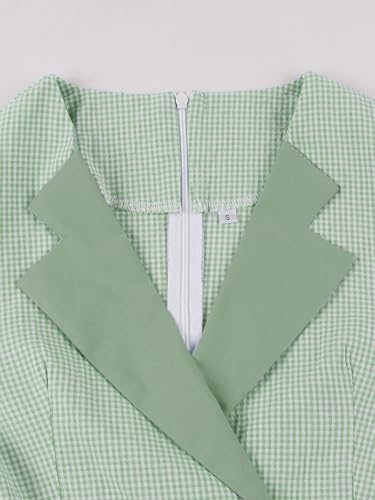 Wellwits Women's 3/4 Sleeves Plaid Print Vintage Formal Work Dress3