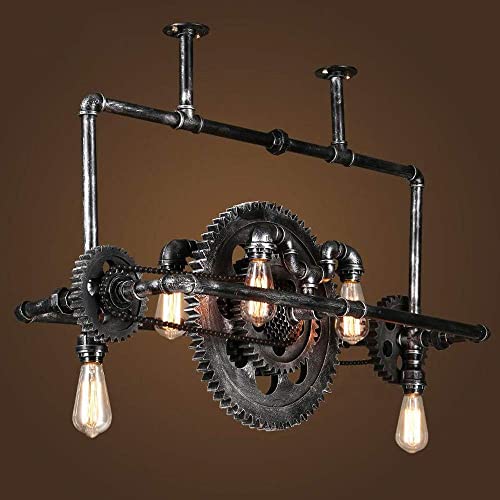 Lustre vapeur pipe vintage industriel bois 6-lumières rétro metal hanging lights