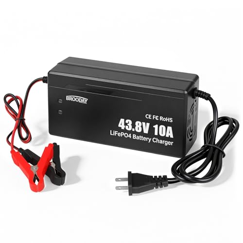BROODAY 36V 10A LiFePO4 Battery Charger 43.8V Lithium Battery Charger Fast Charging Over-Current and Over-Voltage Protection for 36V Lithium Iron Phosphate Batteries