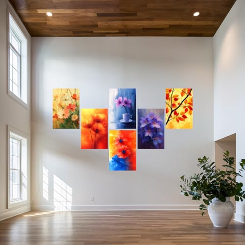 Image of SiddArtify Floral Watercolor Wall Art Prints Set - Botanical Flower Poster Decor for Living Room Bedroom - 12x18 inch Board Pack of 6