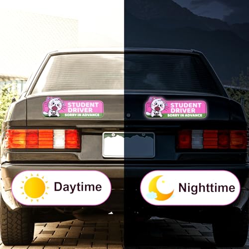 Image of 3pcs Magnetic Student Driver Stickers, Cat Novice Driver Magnet Adhesive Style Reflective New Driver Stickers Novice Driver Logo Gift for New Student Learner Driver Car Bumper Safety Sign