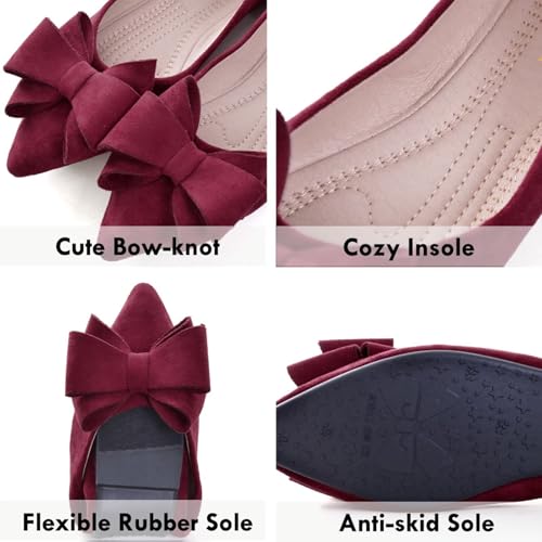 Image of SAILING LU Womens Bowknot Ballet Flats Pointy Toe Suede | Casual Flat Shoes, Dressy Wear to Work, Moccasins, Slip-Ons