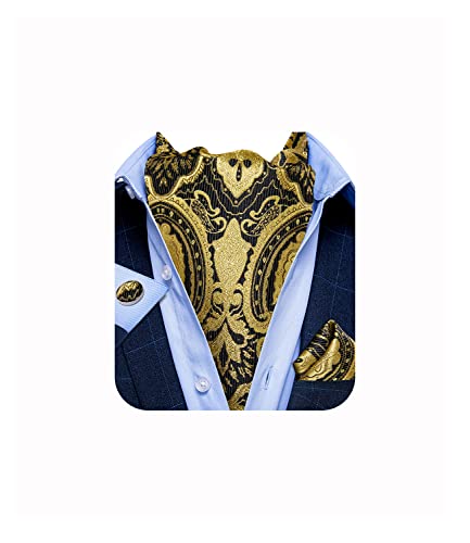 DiBanGu Cravate en soie tissée pour homme - Boutons de manchette carrés - Style formel et décontracté - Or - Taille Unique Cover