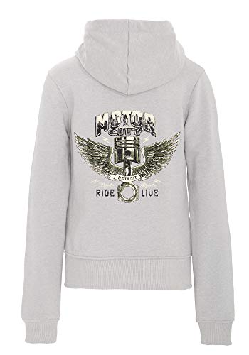 Queen Kerosin Damen Hoodie Jacke Mit Geteilten Kängurutaschen Motor City Langarm Sweatjacke Regular Fit Bedruckt Bündchen Motor City Cover