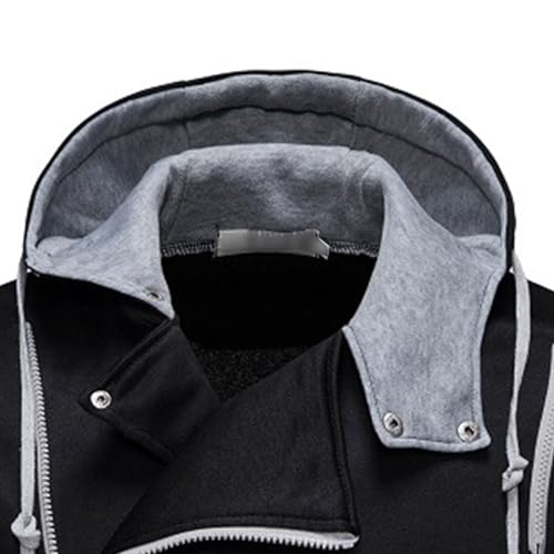 Men's Diagonal Zipper Hoodie Heavyweight Full Zip Male Sweatshirts Trendy Long Sleeve Male Hooded Pullover3