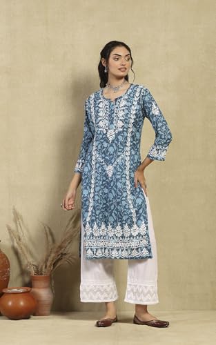 Image of Zainab Mulmul Straight Kurta |Chikankari | Chikankari Kurta | Chikankari Short Kurti | Lucknowi Chikankari Kurti (WL155-P)