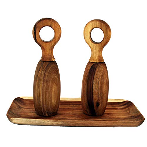 Christina Home Designs Salt and Pepper Grinder Set of 3 Acacia Wood Salt