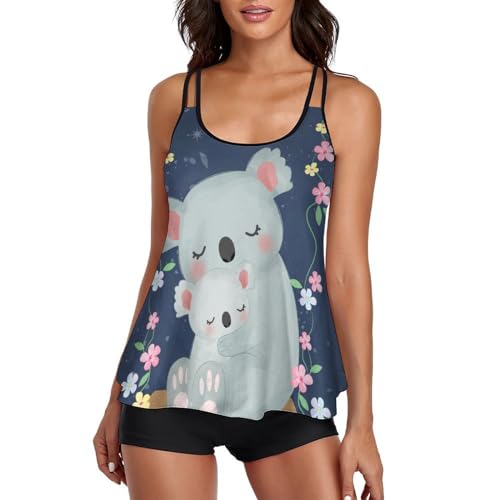 Bikini tankini koala avec robe de plage et shorty grand confort