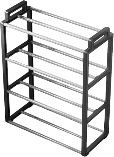 Image of 4-Tier Shoe Storage Rack | Space-Saving Free-Standing Shoe Organizer | Durable Metal Frame with Open Shelves | Ideal for Entryway, Closet, Bedroom fvewv (Portable-Black)