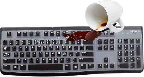 Image of OJOS Keyboard Cover Skin Protector for Logitech MK120 K120 Wired, Keyboard Protective Skin US Layout (NOT Fit Other Model Keyboards)-Black