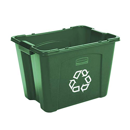 Rubbermaid Commercial Products Stackable Recycling Bin, 14 Gallon, Green Storage Container, For Garage/Kitchen Use For Boxes/Paper/Yard Waste Recycle #TOP1