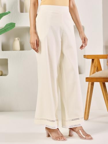 Image of FIORRA Women Baggy Fit Cotton Solid Palazzo