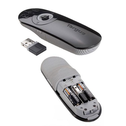 Atas view of Targus Presenter AMP09AP showing buttons for laser, next slide, previous slide, and mode switch