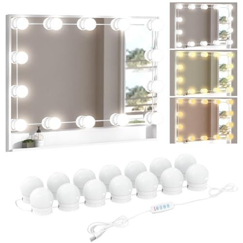 Bacane Vanity Lights Mirror Lights 14 Dimmable LED Bulbs 3 Color Temperatures Hollywood Style Makeup Light for Women Indoor Home Bathroom Bedroom Dressing Table (USB Plug in)