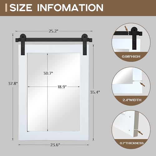Image of COGOOD Farmhouse Barn Door Mirror - 25 x 38 Rustic Bathroom Mirror for Living Room, Entryway, Vanity Wall Decor (Pure White)