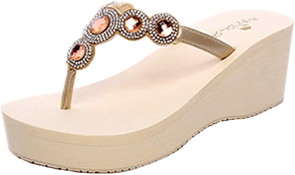 Womens High Wedge Flip-flops - Rhinestone Platform Comfort