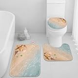 Britimes Beach Seashell Ocean Bathroom Rug Set of 3, 3 Pieces Bath Mats Set, Non-Slip Washable Cover Floor Rug Decorations for Kitchen Bathroom Bedroom