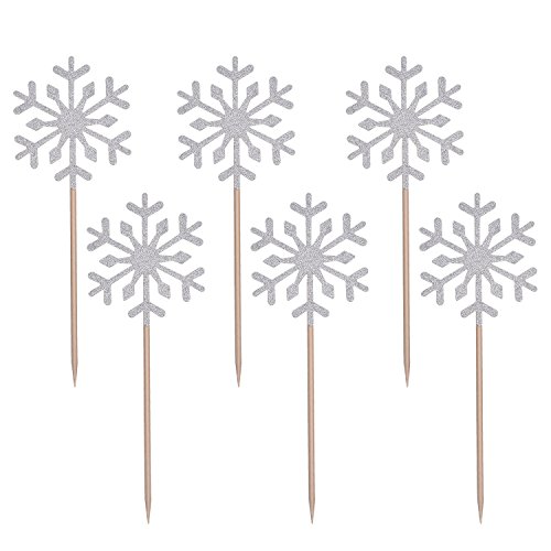 Toodoo 60 Pack Snowflake Cupcake Toppers Glitter Snowflake Cake Topper Picks For Christmas Birthday Party Baby Shower Wedding Cake Decoration (Silver) #TOP2