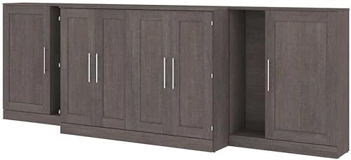 Vista 35 de Bestar Pur - Cama Murphy completa y 2 estanterías con cajones, cama de pared que ahorra espacio de 109 pulgadas Marrón (Rustic Brown)