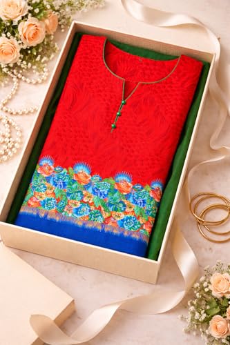 Image of Women's Cotton Blend Unstitched Kurti Set for Women | A-Line Style Dress Material | 2-Piece Traditional Ethnic Wear Suit Fabric