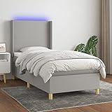  Homgoday Lit-box Spring Matelas et lumières LED en tissu gris clair 90 x 190 cm tapissé Housse sommier Protecteur ressorts ensachés adaptable matelassé réversible tissu type 3 lits et sommiers