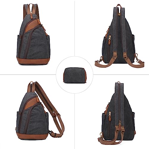 Mochila tipo sling de canvas negra para ciclismo y senderismo miniatura 5